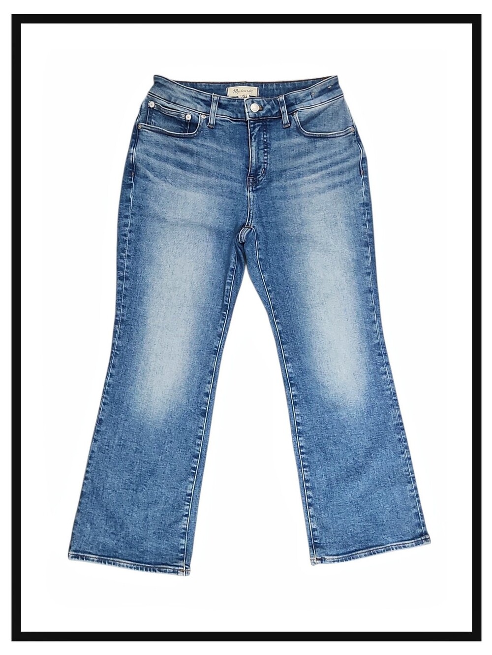 Madewell The Petite Curvy Kickout Crop Denim Jeans Blue Wash Stretch Size 28P